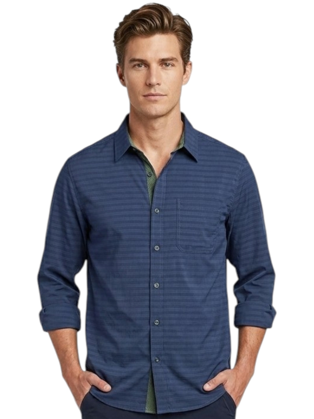 Pacific Outfitters Navy Blue Textured Performance Hiking Shirt - Size Medium